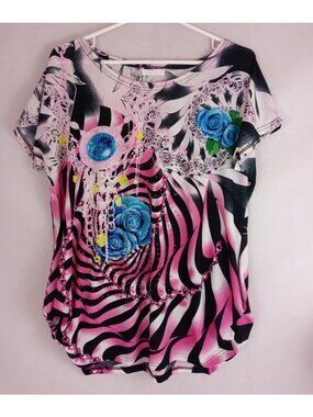 Julia Women's Colorful Floral Beaded Blouse Size Small